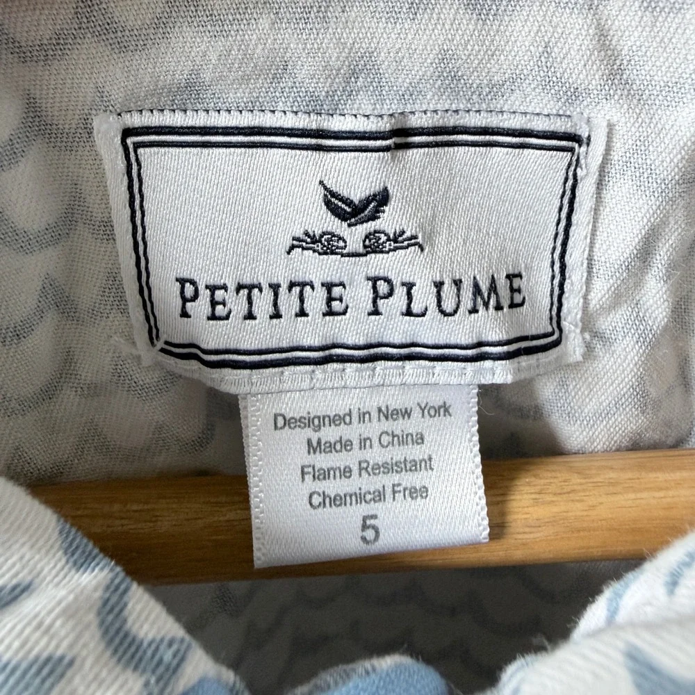 Petite Plume Twill Pajama Short Set Boys 5 Blue La Mer Nautical Preppy Waves Pjs